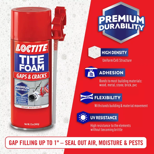 Alt view image 2 of 7 - Tite Foam Gaps & Cracks, Bright White Insulating Foam Sealant, 12 oz Can, Pack of 3