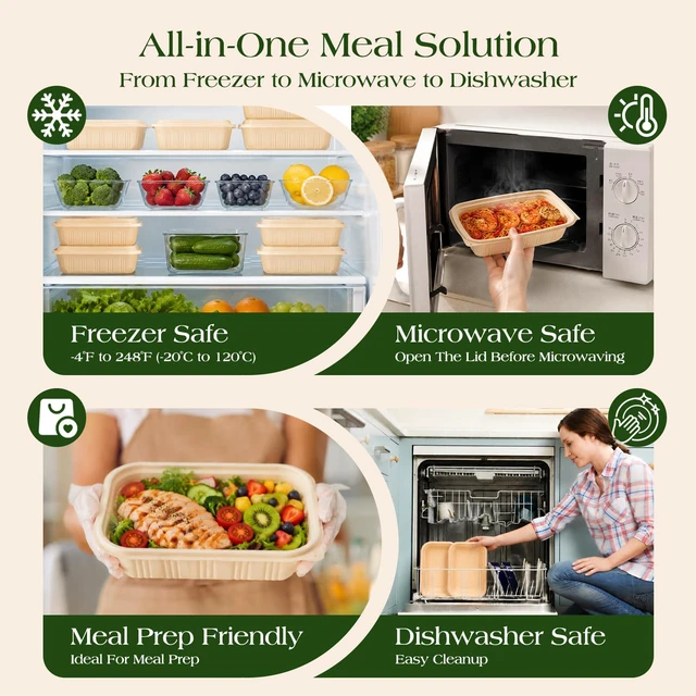 Alt view image 6 of 7 - 50 Pack (100 Piece) Food Containers with Lids, 22oz Meal Prep Containers Reusable Plant-based Cornstarch Lunch Box BPA Free Small Disposable Take Out Togo Boxes for Salad Microwave & Freezer Safe