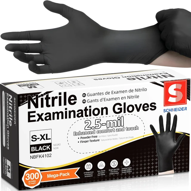 Main image of Black Nitrile Gloves, Gloves Disposable Latex Free, Powder Free 2.5-Mil, Medical Exam Glove, Food Safe Gloves, Cooking Gloves, Cleaning Gloves (X-Large, 300)