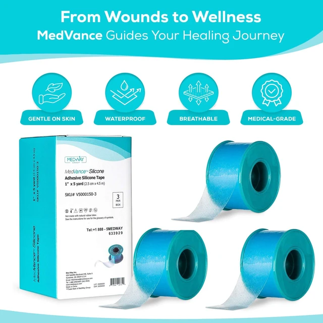 Alt view image 2 of 6 - Silicone Adhesive Medical Tape, Scar Sheet,1" x5' (3 Pack) Medical Grade & Waterproof - Mouth Tape For Sleeping - Eyelash, Cpap Tape & Wound Care Use - Gentle On Skin - Breathable