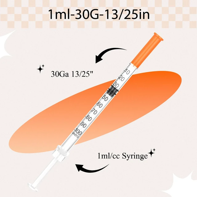 Alt view image 2 of 7 - 1ml Syringe with Cap, 30G 13/25" 1cc Syringes, Pack of 100 Disposable Individual Package
