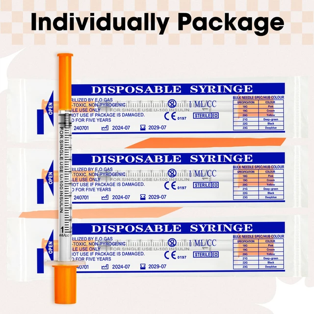 Alt view image 6 of 7 - 1ml Syringe with Cap, 30G 13/25" 1cc Syringes, Pack of 100 Disposable Individual Package