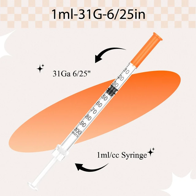 Alt view image 2 of 7 - 1ml Syringe with Cap, 31G 6/25" 1cc Syringes, Pack of 100 Disposable Individual Package