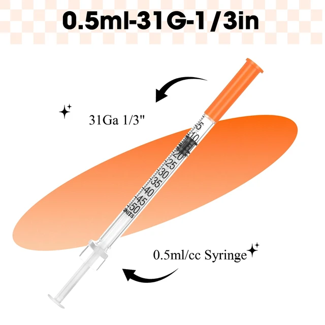 Alt view image 2 of 7 - 0.5ml Syringe with Cap, 31G 1/3" 1/2cc Syringes, Pack of 100 Disposable Individual Package