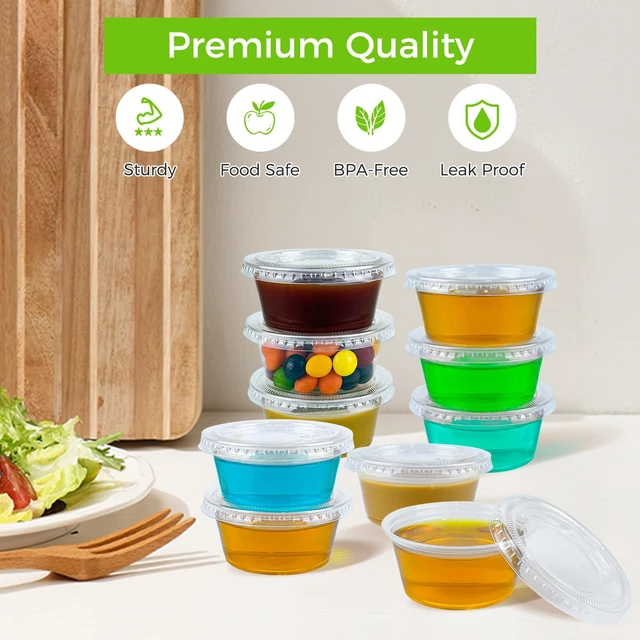 Alt view image 3 of 7 - 360 Set 3.25 oz Jello Shot Cups with Lids Sturdy & Food Safe Disposable Plastic Portion Condiment Dipping Sauce Cups, Small Containers for Salad Dressing