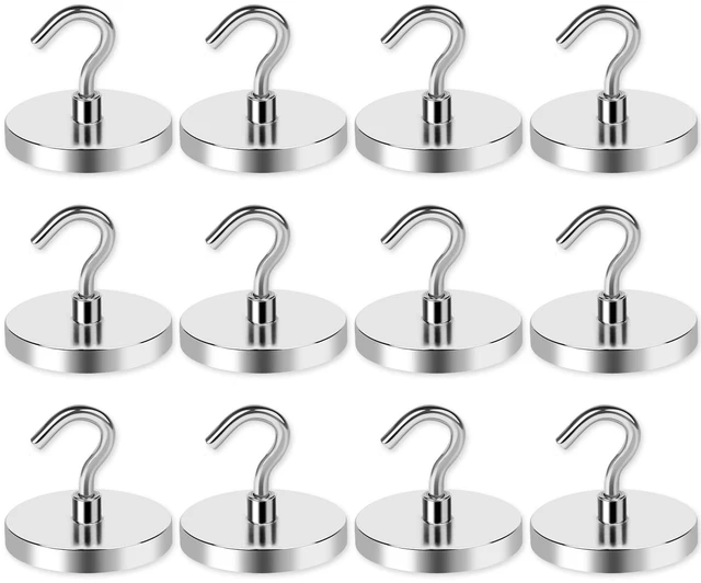 Main image of Magnetic Hooks Magnet Hook for Cruise Cabins 170LBS 12P Essentials Classroom Metal Key Holder Hanging Ship Door Decorations Heavy Duty Neodymium Locker Accessories Fridge Refrigerator, Silver