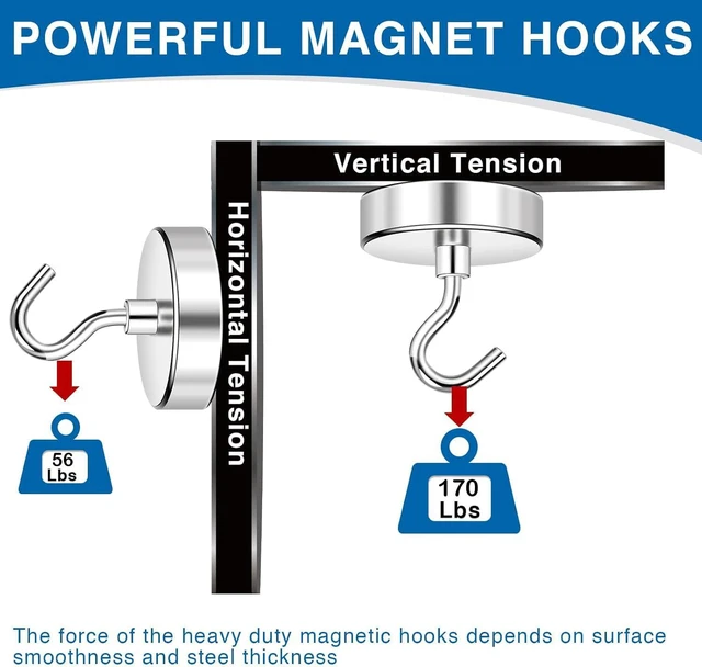 Alt view image 3 of 7 - Magnetic Hooks Magnet Hook for Cruise Cabins 170LBS 12P Essentials Classroom Metal Key Holder Hanging Ship Door Decorations Heavy Duty Neodymium Locker Accessories Fridge Refrigerator, Silver