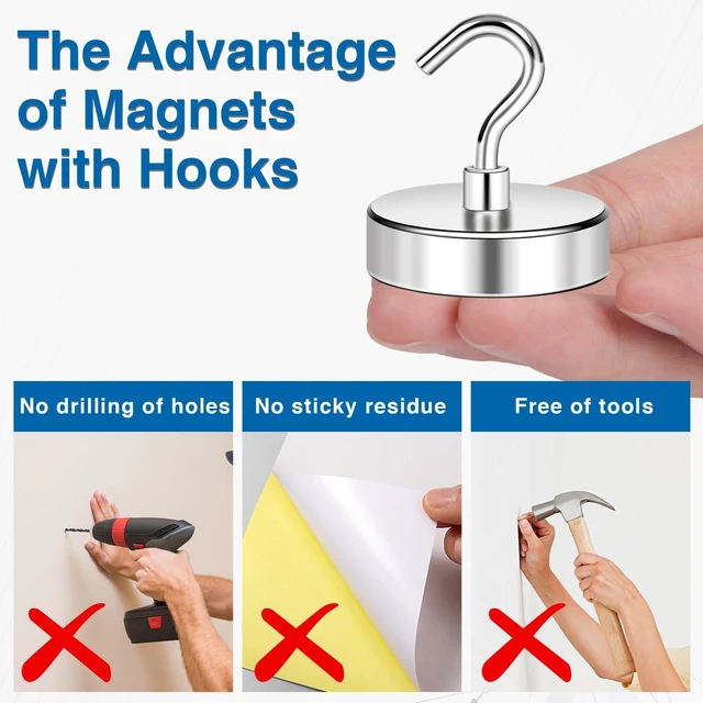 Alt view image 5 of 7 - Magnetic Hooks Magnet Hook for Cruise Cabins 170LBS 12P Essentials Classroom Metal Key Holder Hanging Ship Door Decorations Heavy Duty Neodymium Locker Accessories Fridge Refrigerator, Silver