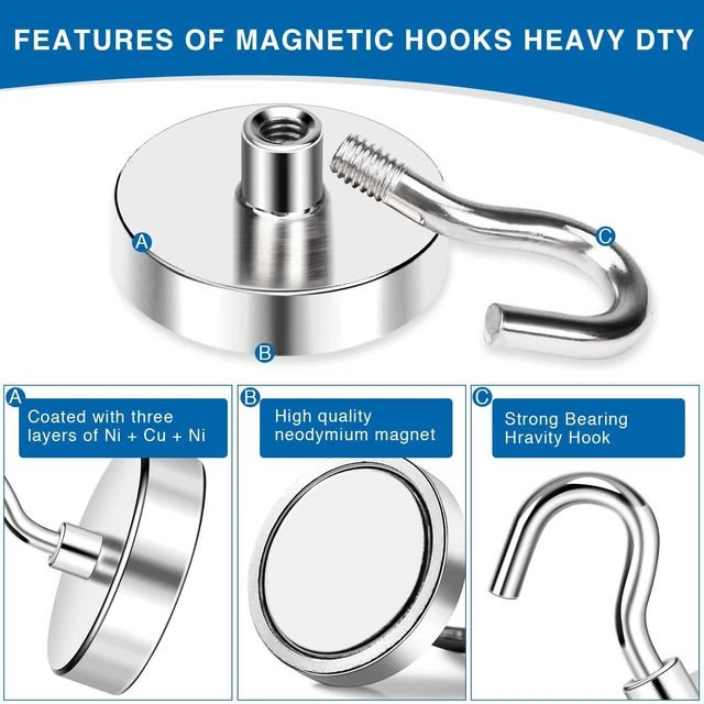 Alt view image 4 of 7 - Magnetic Hooks Magnet Hook for Cruise Cabins 170LBS 12P Essentials Classroom Metal Key Holder Hanging Ship Door Decorations Heavy Duty Neodymium Locker Accessories Fridge Refrigerator, Silver