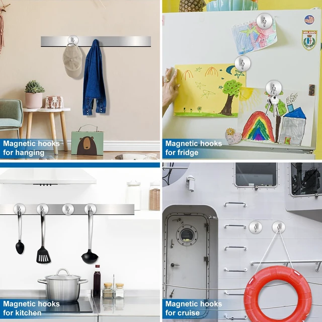 Alt view image 7 of 7 - Magnetic Hooks Magnet Hook for Cruise Cabins 170LBS 12P Essentials Classroom Metal Key Holder Hanging Ship Door Decorations Heavy Duty Neodymium Locker Accessories Fridge Refrigerator, Silver