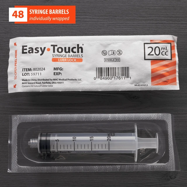 Alt view image 4 of 6 - Luer-Lock Syringe Barrel, 20ML Syringe, Pack of 48
