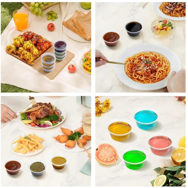Alt view image 7 of 7 - 360 Set 3.25 oz Jello Shot Cups with Lids Sturdy & Food Safe Disposable Plastic Portion Condiment Dipping Sauce Cups, Small Containers for Salad Dressing
