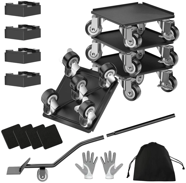 Main image of Furniture Dolly, 2000LBS Furniture Movers with Wheels 5-Wheel Carbon Steel Dolly with Lifter, 360°Swivel Locking Casters for Sofa, Refrigerator, Washer & Cabinet,6.4in Black