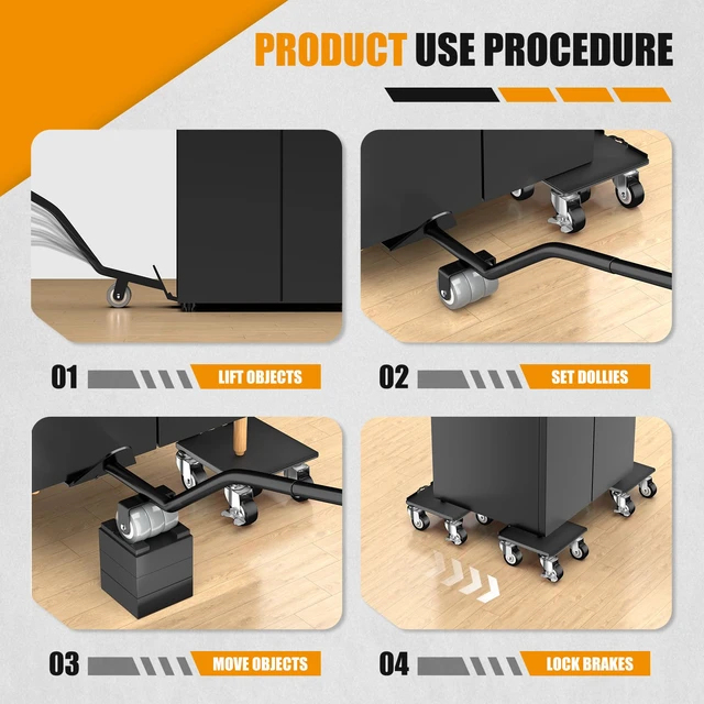 Alt view image 5 of 6 - Furniture Dolly, 2000LBS Furniture Movers with Wheels 5-Wheel Carbon Steel Dolly with Lifter, 360°Swivel Locking Casters for Sofa, Refrigerator, Washer & Cabinet,6.4in Black