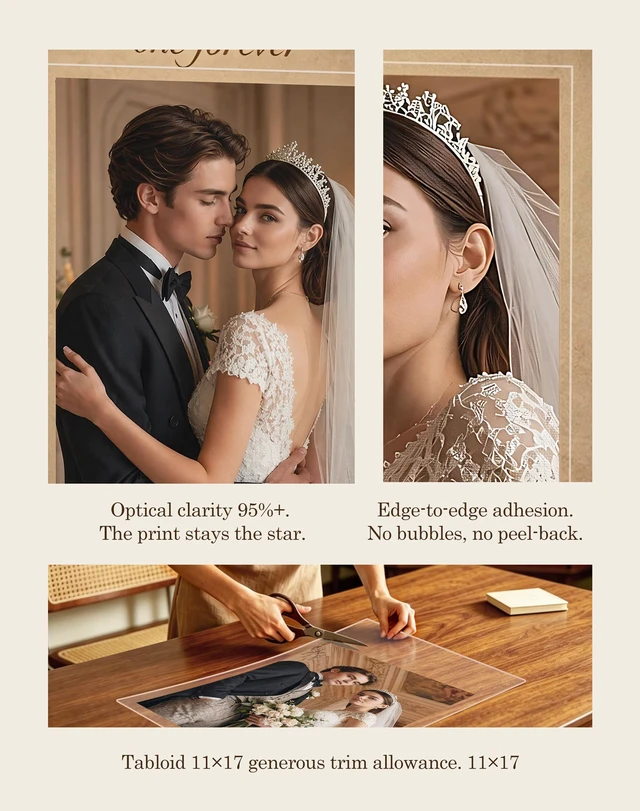 Alt view image 5 of 7 - 4Mil Self-Adhesive Laminating Sheets 11.5x17.5 Inches 10 Pack for 11x17 Posters, Wedding Signs, Menus & Charts, Heat-Free, No Machine Needed, The Display Series
