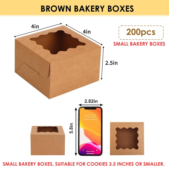 Alt view image 2 of 7 - 200pcs Small Cookie Boxes with Window, 4x4x2.5in Bakery Boxes Kraft Treat Boxes, Fit Small Cookies and Pastries, Suitable for Party Favors and Gifts