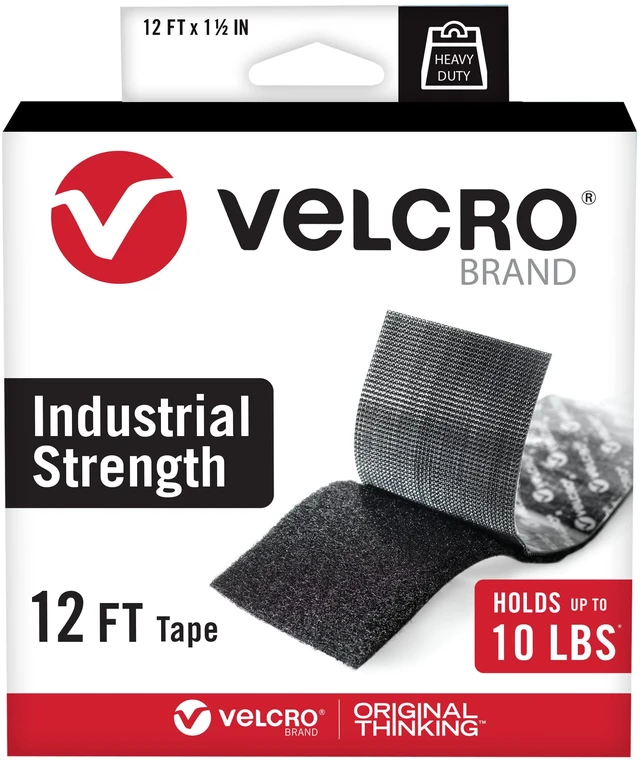 Main image of Heavy Duty Tape, Black, 1-1/2in x 12ft Roll, Holds 10 lbs Industrial Strength Adhesive Sticky Back Fastener For Indoor And Outdoor Use, Mounting Decor, Signs, Hanging and Storage