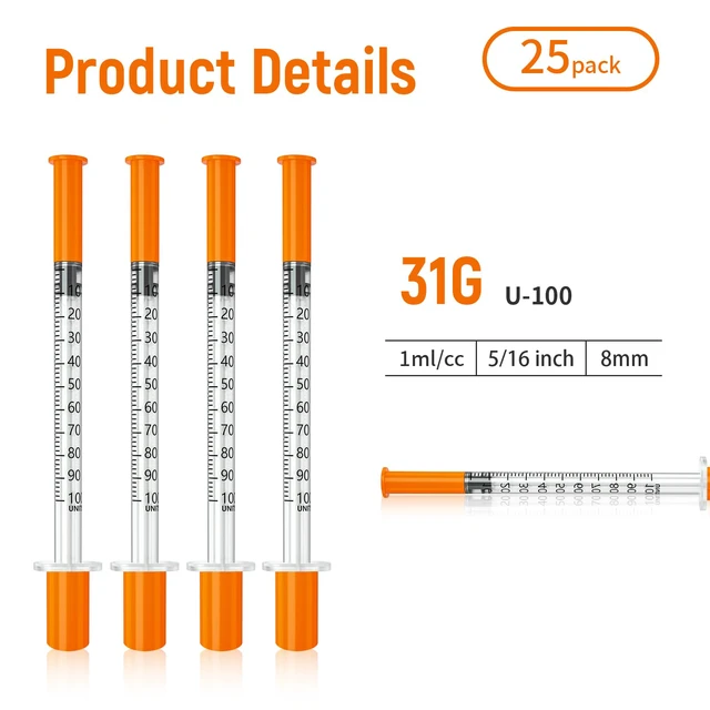 Alt view image 5 of 7 - jeringas, 1cc 31g 5/16 (8mm) jeringas para insulina, Pack of 25