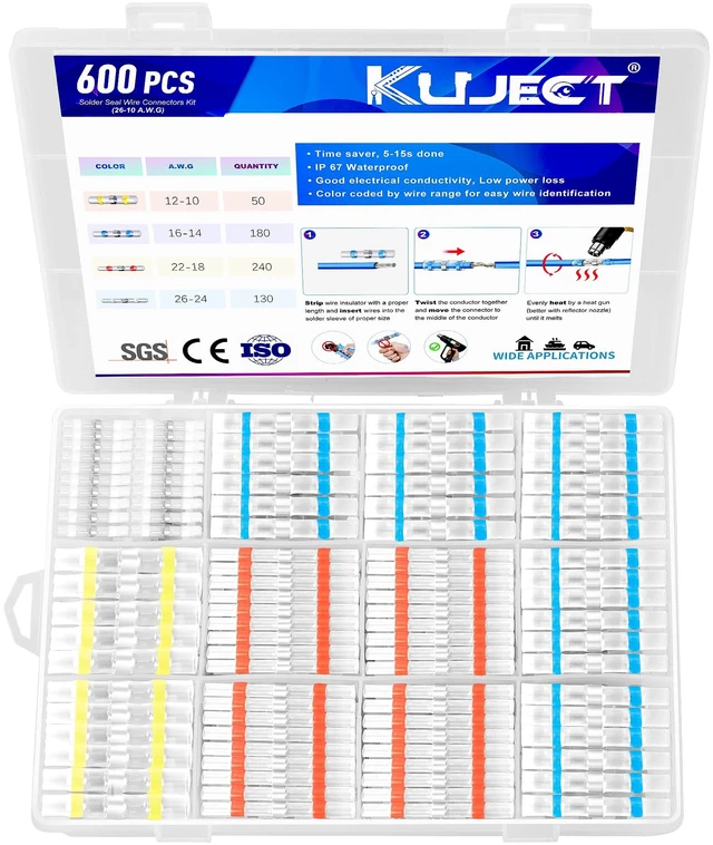 Main image of 600PCS Solder Seal Wire Connector Kit, Solder Seal Butt Terminal Waterproof Insulated Electrical Wire Splice for Automotive Marine Boat