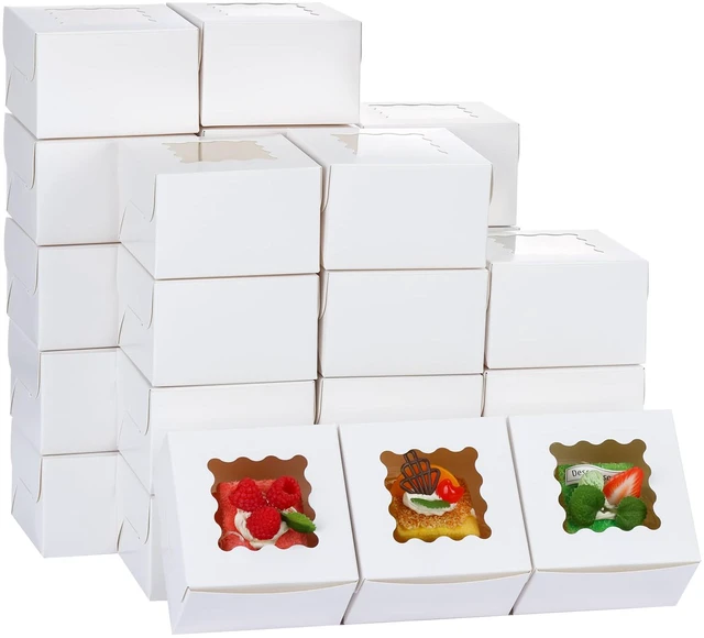 Main image of 200pcs Small Cookie Boxes with Window,4x4x2.5In Brown Bakery Boxes Food-grade Treat Boxes, Dessert Boxes for Small Cookies, Treats, Desserts, Chocolate Covered Strawberries, Mini Cake