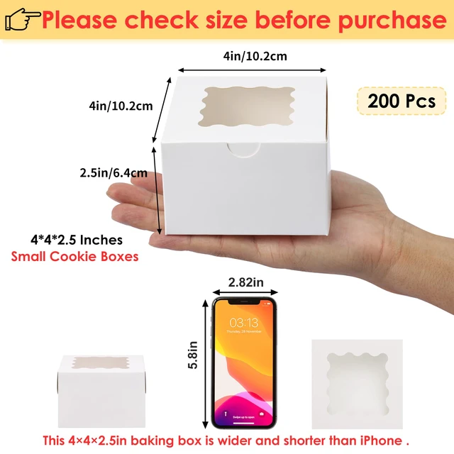 Alt view image 2 of 7 - 200pcs Small Cookie Boxes with Window,4x4x2.5In Brown Bakery Boxes Food-grade Treat Boxes, Dessert Boxes for Small Cookies, Treats, Desserts, Chocolate Covered Strawberries, Mini Cake
