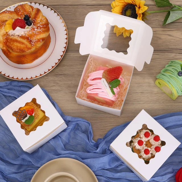 Alt view image 6 of 7 - 200pcs Small Cookie Boxes with Window,4x4x2.5In Brown Bakery Boxes Food-grade Treat Boxes, Dessert Boxes for Small Cookies, Treats, Desserts, Chocolate Covered Strawberries, Mini Cake
