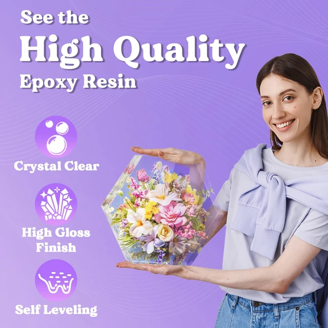 Alt view image 2 of 7 - 1/2 Gallon Epoxy Resin,Crystal Clear Resin Epoxy Kit for Crafts Bubble Free Casting Resin, 2 Part Resin and Hardener for DIY Art, Jewelry Making, Coasters, for Beginners & Pros