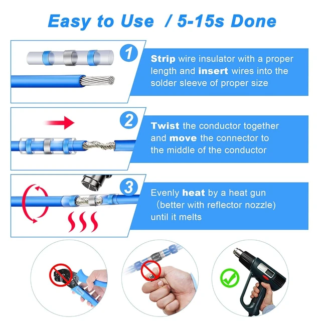 Alt view image 5 of 7 - 600PCS Solder Seal Wire Connector Kit, Solder Seal Butt Terminal Waterproof Insulated Electrical Wire Splice for Automotive Marine Boat