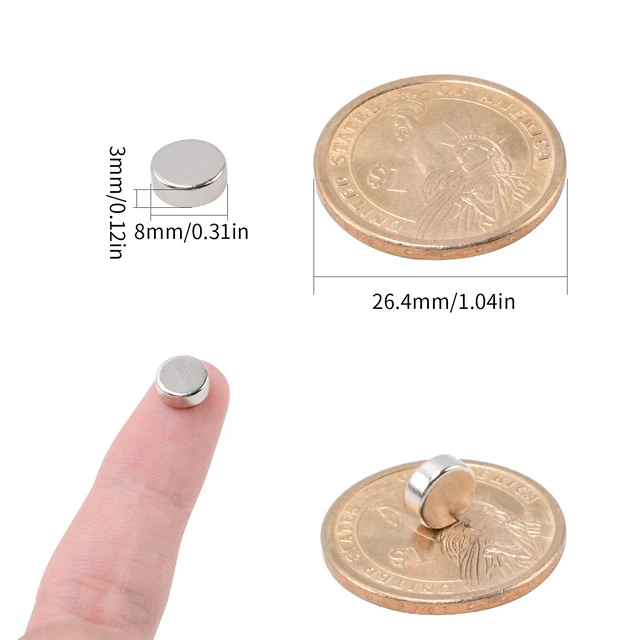 Alt view image 2 of 7 - 100 Pcs Super Strong Neodymium Disc Magnets, 8 x 3mm Small Magnets Heavy Duty, Mini Round Rare Earth Magnets, for Locker Industrial Dry Erase Board Whiteboard Fridge Crafts