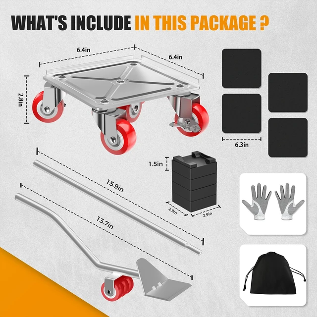 Alt view image 2 of 7 - Furniture Dolly, 2000LBS Furniture Movers with Wheels 5-Wheel Carbon Steel Dolly with Lifter, 360°Swivel Locking Casters for Sofa, Refrigerator, Washer & Cabinet,6.4in Silvery