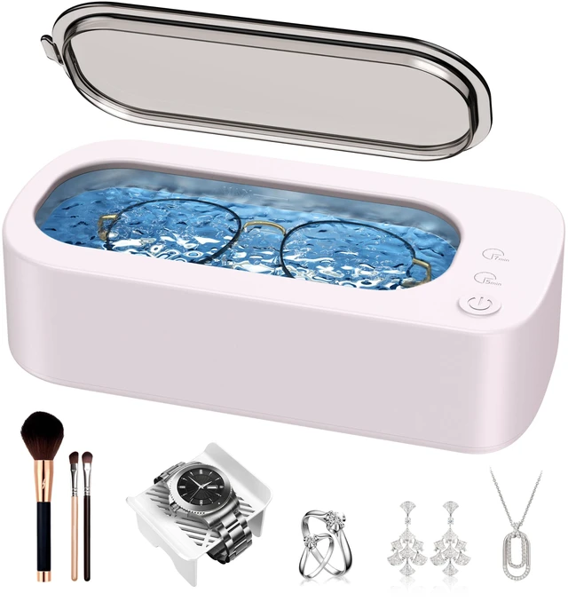 Main image of Ultrasonic Jewelry Cleaner Machine: 48kHz 5Min Shine,7Min DeepClean 350ML Ultra Sonic Cleaner for Jewelry,Ring,Eyeglass,Watch Band,Retainer,2 Clean Modes & SUS304 Tank -Gift for Her(Dusty Pink)