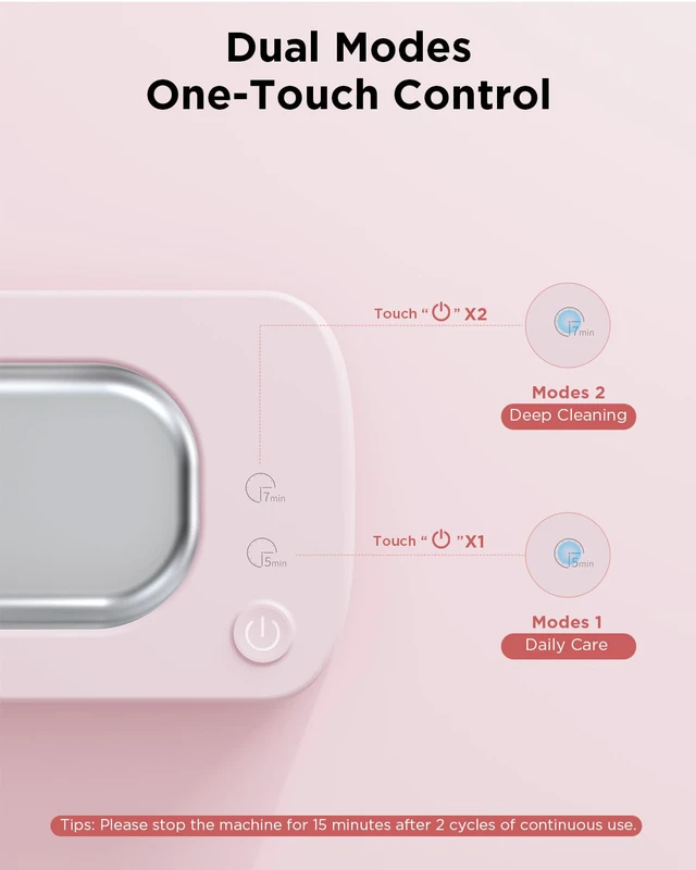 Alt view image 4 of 7 - Ultrasonic Jewelry Cleaner Machine: 48kHz 5Min Shine,7Min DeepClean 350ML Ultra Sonic Cleaner for Jewelry,Ring,Eyeglass,Watch Band,Retainer,2 Clean Modes & SUS304 Tank -Gift for Her(Dusty Pink)