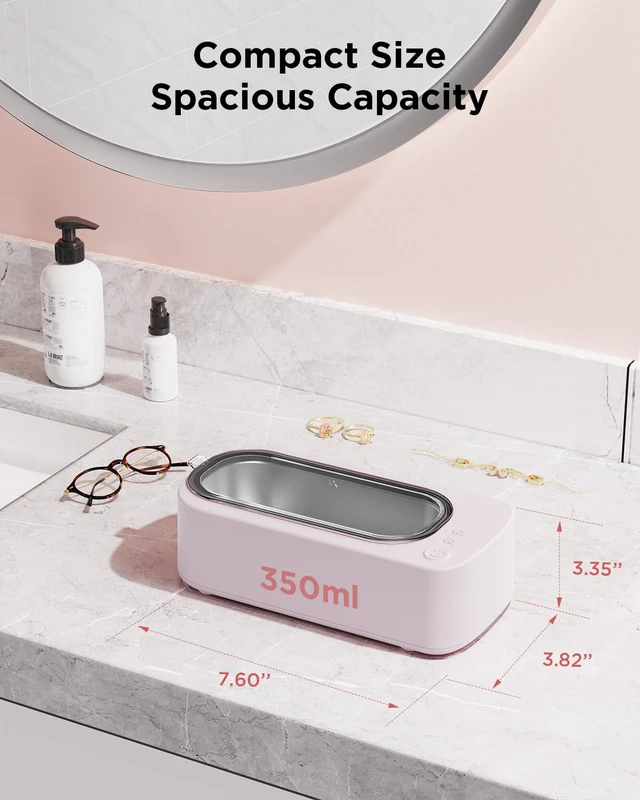 Alt view image 7 of 7 - Ultrasonic Jewelry Cleaner Machine: 48kHz 5Min Shine,7Min DeepClean 350ML Ultra Sonic Cleaner for Jewelry,Ring,Eyeglass,Watch Band,Retainer,2 Clean Modes & SUS304 Tank -Gift for Her(Dusty Pink)