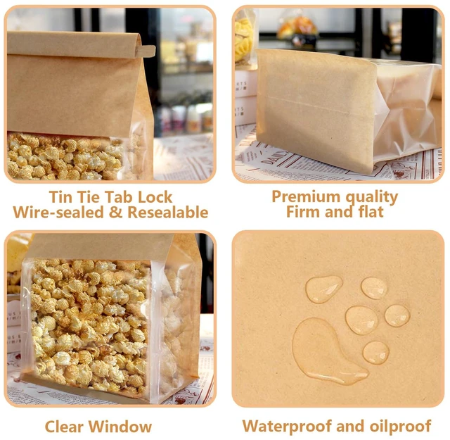 Alt view image 4 of 6 - 200 Pack Cookie Bags with Seal, 8.2x3.9x3.1 Inch Tin Tie Tab Lock Bakery Bags with Window Resealable Paper Packaging Bag for Muffin, Granola, Candies, Scone, Brownie, Included 200 Thank You Stickers