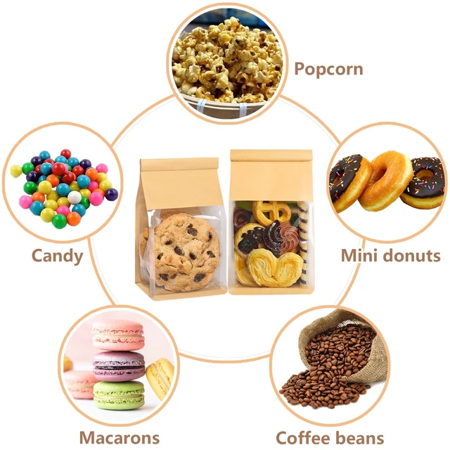 Alt view image 6 of 6 - 200 Pack Cookie Bags with Seal, 8.2x3.9x3.1 Inch Tin Tie Tab Lock Bakery Bags with Window Resealable Paper Packaging Bag for Muffin, Granola, Candies, Scone, Brownie, Included 200 Thank You Stickers