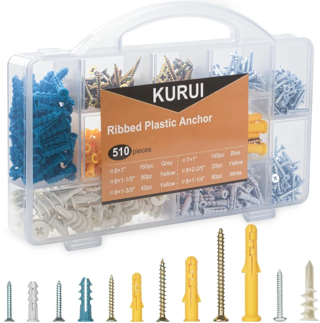 Main image of Drywall Anchors and Screws Assortment Kit, 510Pcs Dry Wall Anchors 255 Plastic Wall Expansion Anchors and 255 Phillips Flat Head Wood Screws, Wall Hanging Kit for Picture/Art Decor