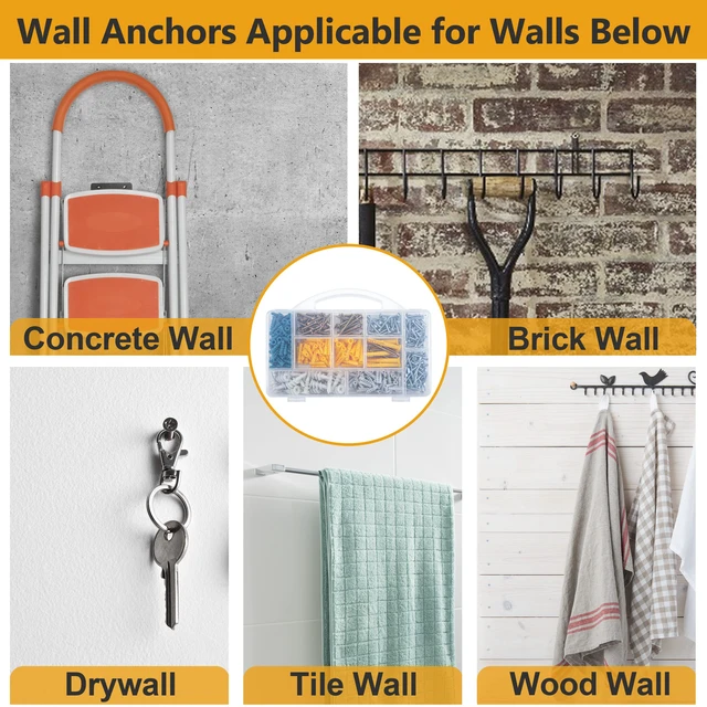 Alt view image 4 of 7 - Drywall Anchors and Screws Assortment Kit, 510Pcs Dry Wall Anchors 255 Plastic Wall Expansion Anchors and 255 Phillips Flat Head Wood Screws, Wall Hanging Kit for Picture/Art Decor