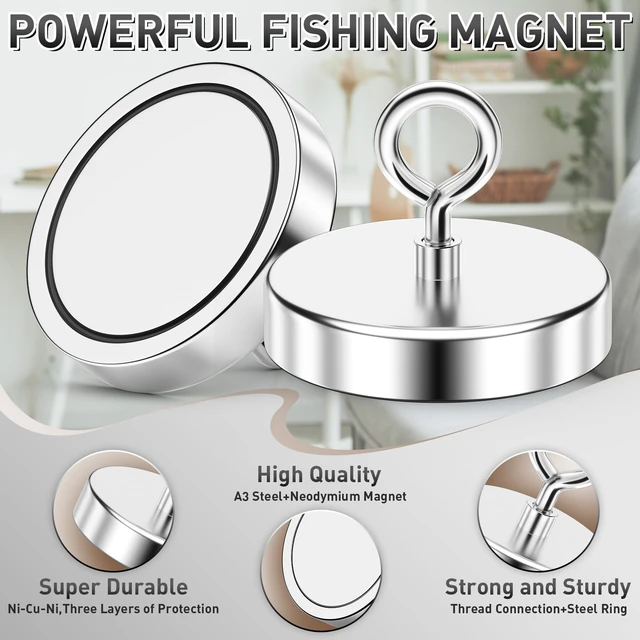 Alt view image 2 of 7 - 1600 LBS Heavy Duty Fishing Magnet, 4.72 Inch Neodymium Magnet Large Heavy Duty Magnet, High Power Metal Retrieval, Lifting Eye Bolt Design, Outdoor Magnet Fishing, Workshop Cleanup