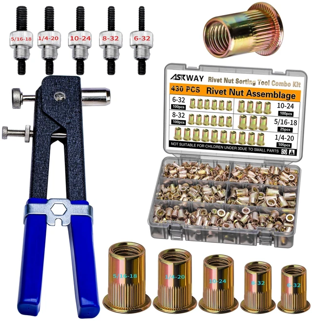 Main image of Imperial Rivet Nut Tool Kit 430pcs, SAE Rivet Nut Combination SAE Threaded Rivet Nut5/16-181/4-2010-248-326-32, Suitable for Automotive, Marine and Industrial Applications