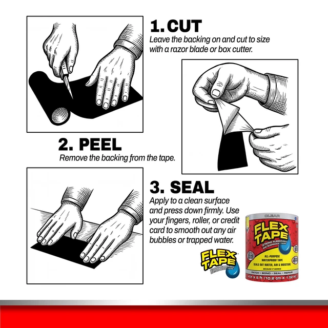 Alt view image 6 of 7 - Strong Rubberized Waterproof Tape, Clear, 4 in x 5 ft, 1-Pack Patch, bond, seal, repair, works underwater, strong adhesive, roof leaks, gutters, pipes, pools, boats, RV, UV resistant