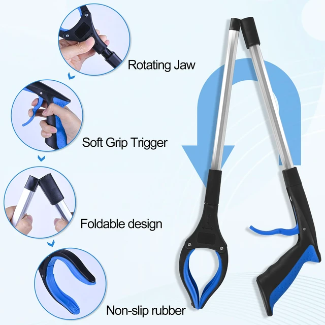 Alt view image 3 of 7 - 6-Piece Heavy-Duty Trash Collection Tool - 32-Inch Lightweight Telescopic Grabber Ergonomic Handle, Non-Slip Grip | Multi-Purpose Mobility Aid for Seniors