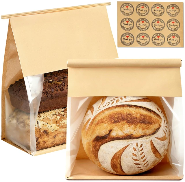 Main image of 50 Pack Extra Large Paper Bread Bags for Homemade Bread Sourdough Bags, 12.2x10.6x6.1 Inches Resealable Tin Tie Tab Lock Bakery Loaf Bag with Window, Baked Goods Packaging for Gifting and Bake Sale