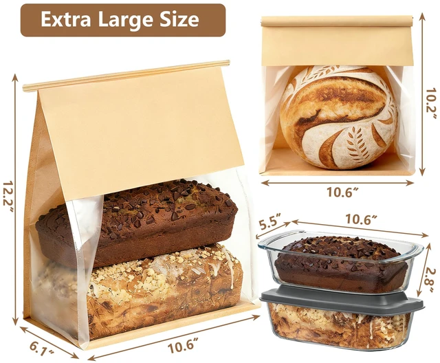 Alt view image 2 of 6 - 50 Pack Extra Large Paper Bread Bags for Homemade Bread Sourdough Bags, 12.2x10.6x6.1 Inches Resealable Tin Tie Tab Lock Bakery Loaf Bag with Window, Baked Goods Packaging for Gifting and Bake Sale