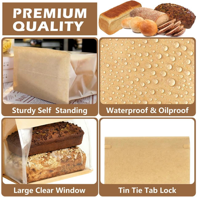 Alt view image 4 of 6 - 100 Pack Large Paper Bread Bags for Homemade Bread Sourdough Sandwich, 10.5x10.6x6.1 Inch Resealable Tin Tie Tab Lock Bread Loaf Bakery Bag with Window, Baked Goods Packaging for Gifting and Bake Sale