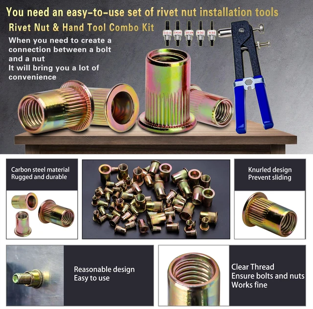Alt view image 3 of 6 - Imperial Rivet Nut Tool Kit 430pcs, SAE Rivet Nut Combination SAE Threaded Rivet Nut5/16-181/4-2010-248-326-32, Suitable for Automotive, Marine and Industrial Applications