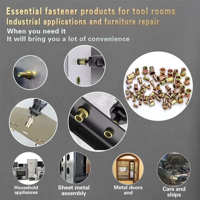 Alt view image 5 of 6 - Imperial Rivet Nut Tool Kit 430pcs, SAE Rivet Nut Combination SAE Threaded Rivet Nut5/16-181/4-2010-248-326-32, Suitable for Automotive, Marine and Industrial Applications