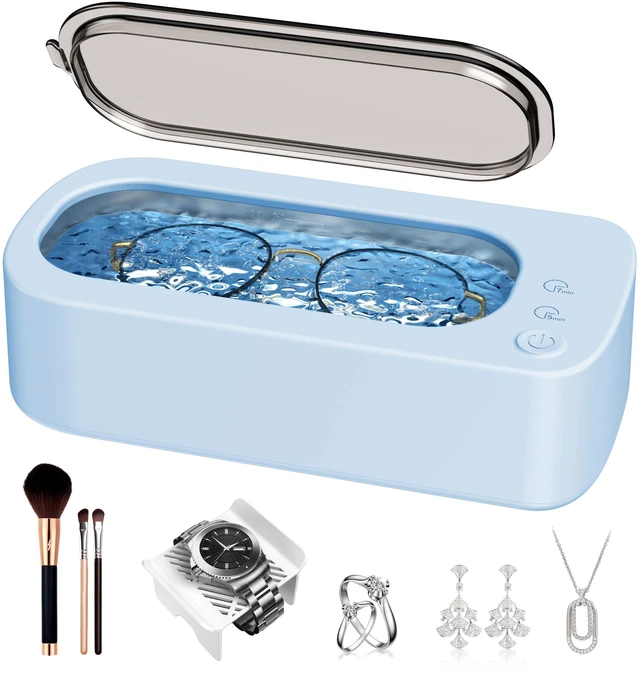 Main image of Ultrasonic Jewelry Cleaner Machine: 48kHz 5Min Shine,7Min DeepClean 350ML Ultra Sonic Cleaner for Jewelry,Ring,Eyeglass,Watch Band,Retainer,2 Clean Modes & SUS304 Tank -Gift for Her(Light Blue)