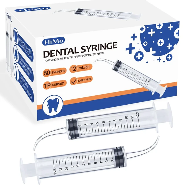 Main image of Wisdom Teeth Syringes, 50 Pack Irrigation Dental Syringes with Measure Scale & Curved Tip for Dental Care Liquid Oral Tonsil Stone