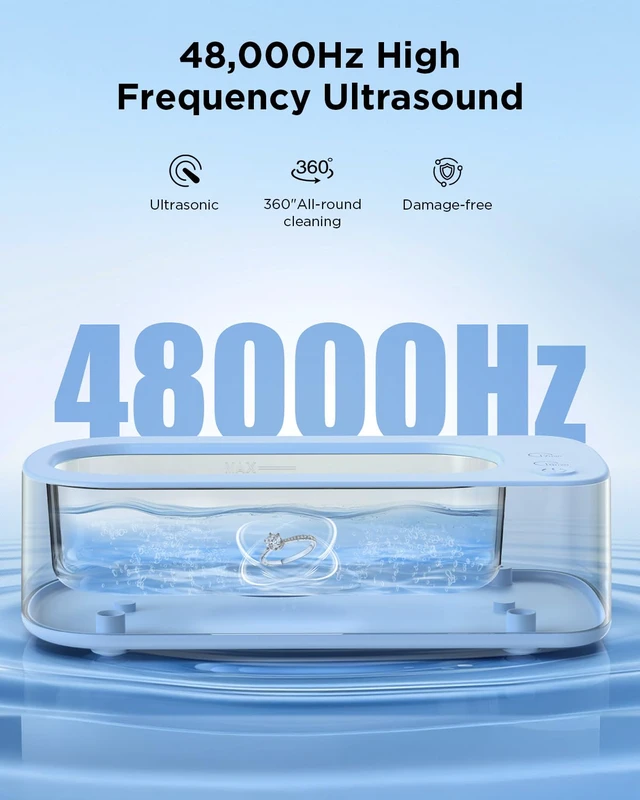 Alt view image 5 of 7 - Ultrasonic Jewelry Cleaner Machine: 48kHz 5Min Shine,7Min DeepClean 350ML Ultra Sonic Cleaner for Jewelry,Ring,Eyeglass,Watch Band,Retainer,2 Clean Modes & SUS304 Tank -Gift for Her(Light Blue)