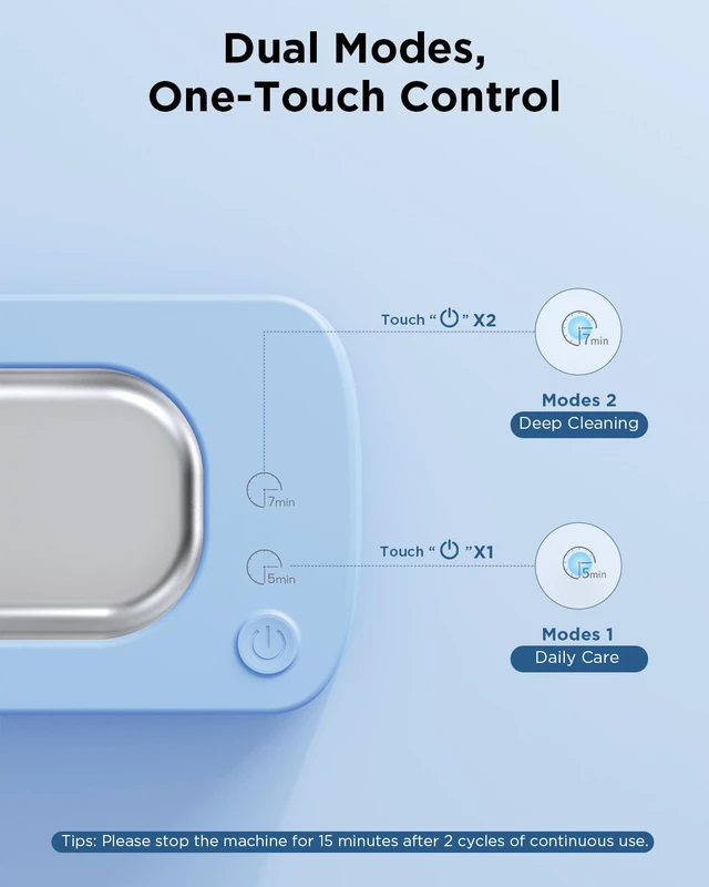 Alt view image 4 of 7 - Ultrasonic Jewelry Cleaner Machine: 48kHz 5Min Shine,7Min DeepClean 350ML Ultra Sonic Cleaner for Jewelry,Ring,Eyeglass,Watch Band,Retainer,2 Clean Modes & SUS304 Tank -Gift for Her(Light Blue)